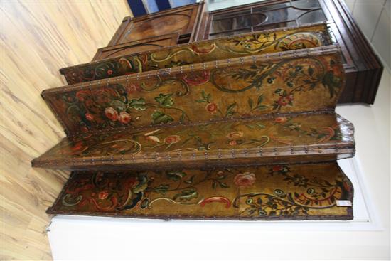 A 19th century Spanish painted leather six-fold leather screen, H. 6ft 4.5in.